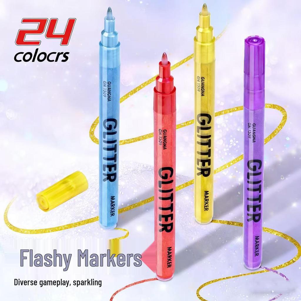 GuangNa® 24-Delige Acryl Glitterstiften Set – 1.0 mm Fijne Punt