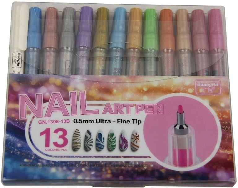 Guangna Metallic Nail-Art Set – 12 Kleuren + 1 Fixatie Stift (Soft Luxury Metallic)