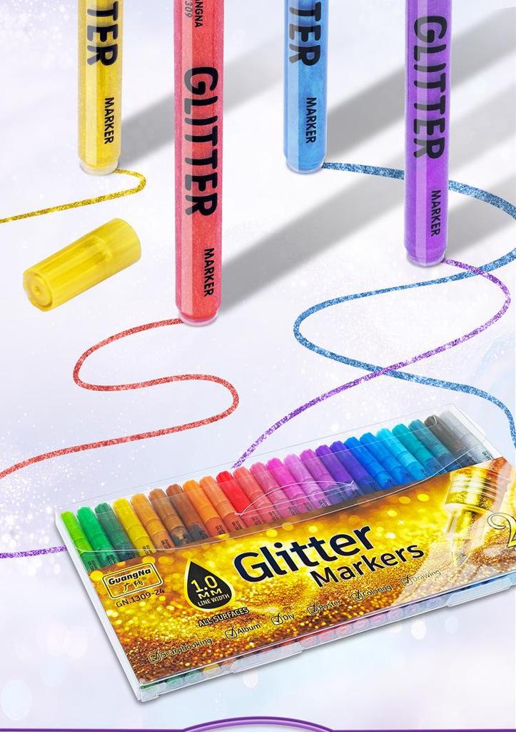 GuangNa® 24-Delige Acryl Glitterstiften Set – 1.0 mm Fijne Punt